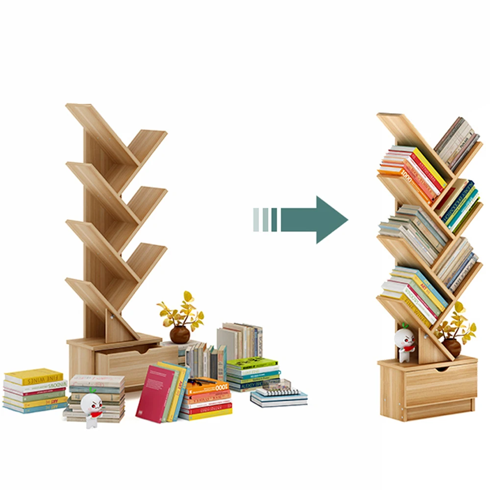 Household 8 layer Bookshelf Tree-Shaped Bookcase Children's Picture Book Shelf Space Saving Floor Shelf Storage Rack Furniture