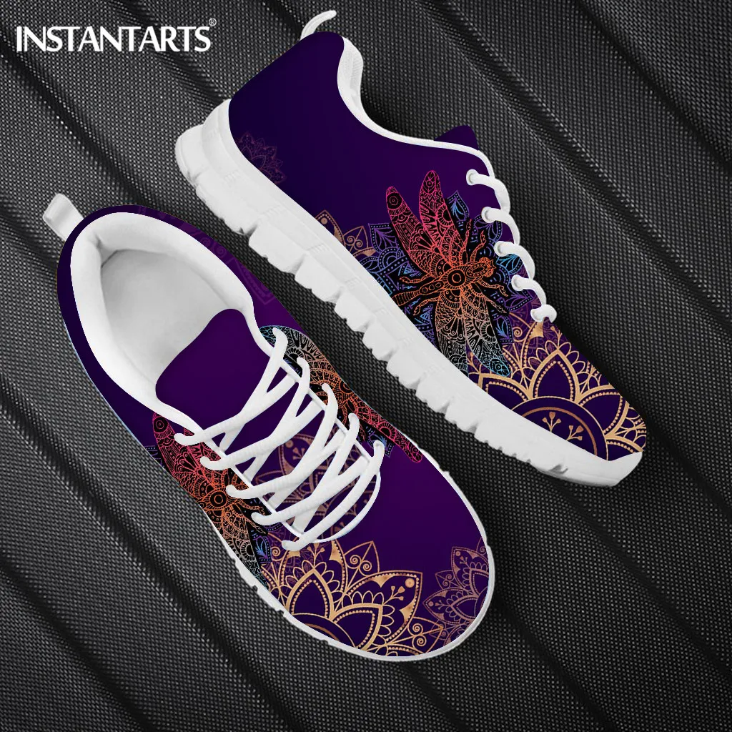 Mandala Dragonfly Art Print Casual Shoes For Women 2021 Flats Shoes Lace Up Luxury Designer Female Sneakers Lightweight Footwear