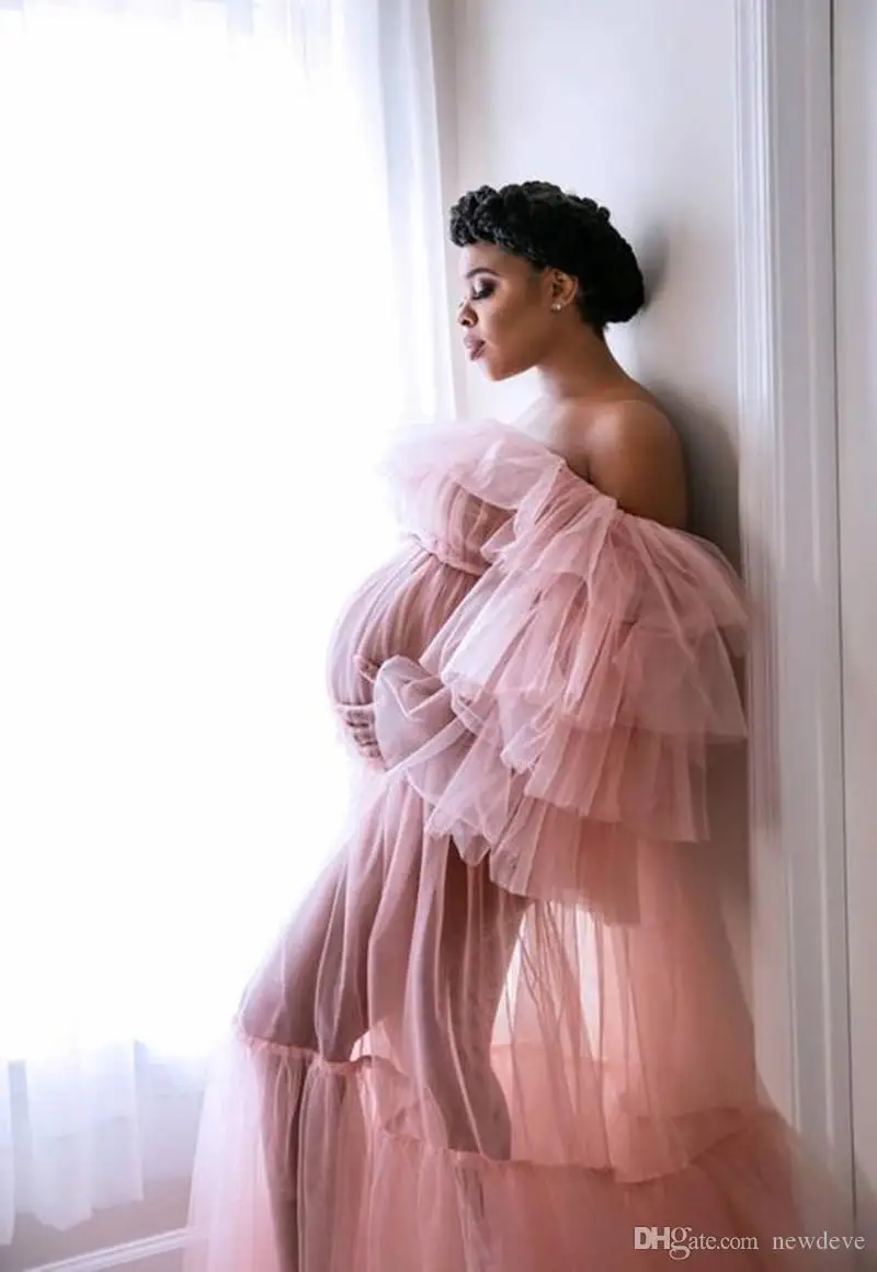 Maternity Star Dresses Robe Tiered Ruffles Photoshoot Babyshower Bathrobe Maternity Sexy Ruffle Kimono Party Birthday Gowns