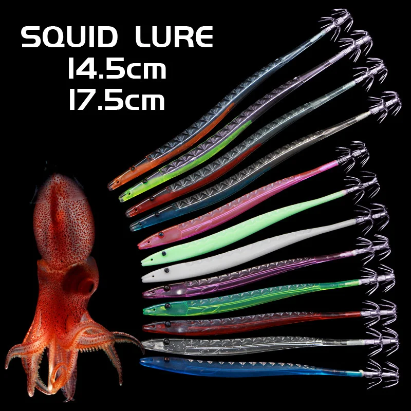 Wooden Squid Lure, Plastic Shrimp Bait, Octopus Eging Squid Bait, Umbrella Hook, Korean Style, 5Pcs