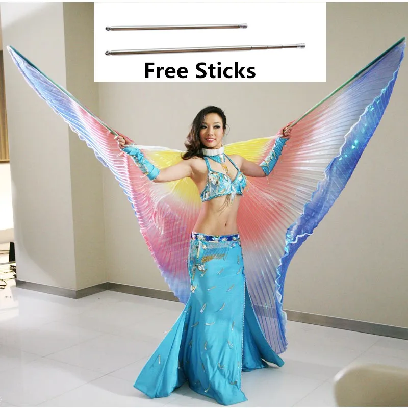 Multicolor Belly Dance Isis Wings + Sticks Free for Children Butterfly Wings Adults Bellydance Costume Bufandas Accessories