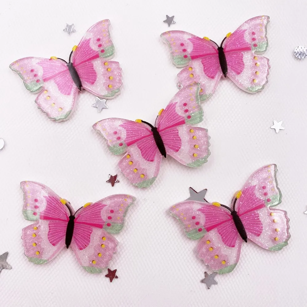 30PCS Kawaii Colorful Butterfly Flatback Acrylic Sheet Miniature Pattern Hair Accessories DIY Home Decor Scrapbook Craft OG793