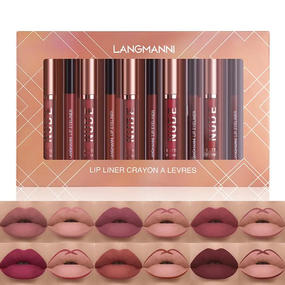 12Pcs Lip Makeup Sets 6Pcs Matte Liquid Lipstick & 6Pcs Lip Liners Pencil Long-Lasting Lipstick Set Lip Gloss Lip Stick Makeup