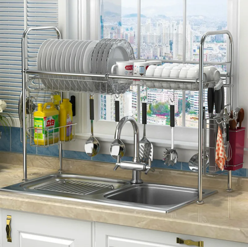 

304 stainless steel dish rack sink drain rack kitchen rack supplies storage rack pool to dry dishes dish shelf