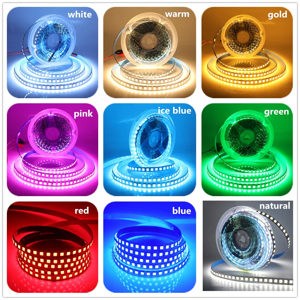 Tira de luces LED de 12V CC, 5054, 120LED/m, cinta Flexible resistente al agua, color rojo, rosa, azul, verde, blanco Natural, dorado