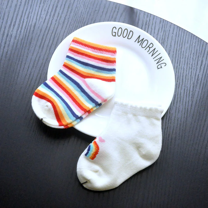 2 Pairs Cute Baby Socks Cotton Newborn Socks Lot Baby Boys Girls Socks I LOVE MAMA Rainbow Colored Kids Letter Footwear Pack