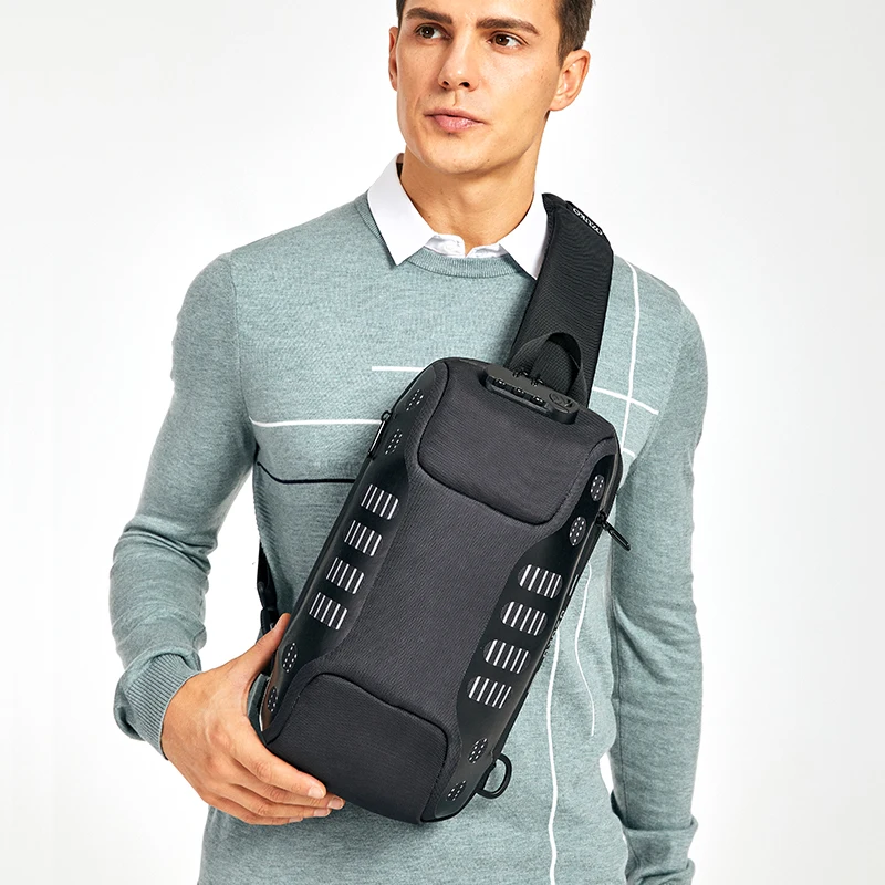 OZUKO-Bolso de pecho multifunción antirrobo para hombre, bandolera impermeable con USB, a la moda, novedad