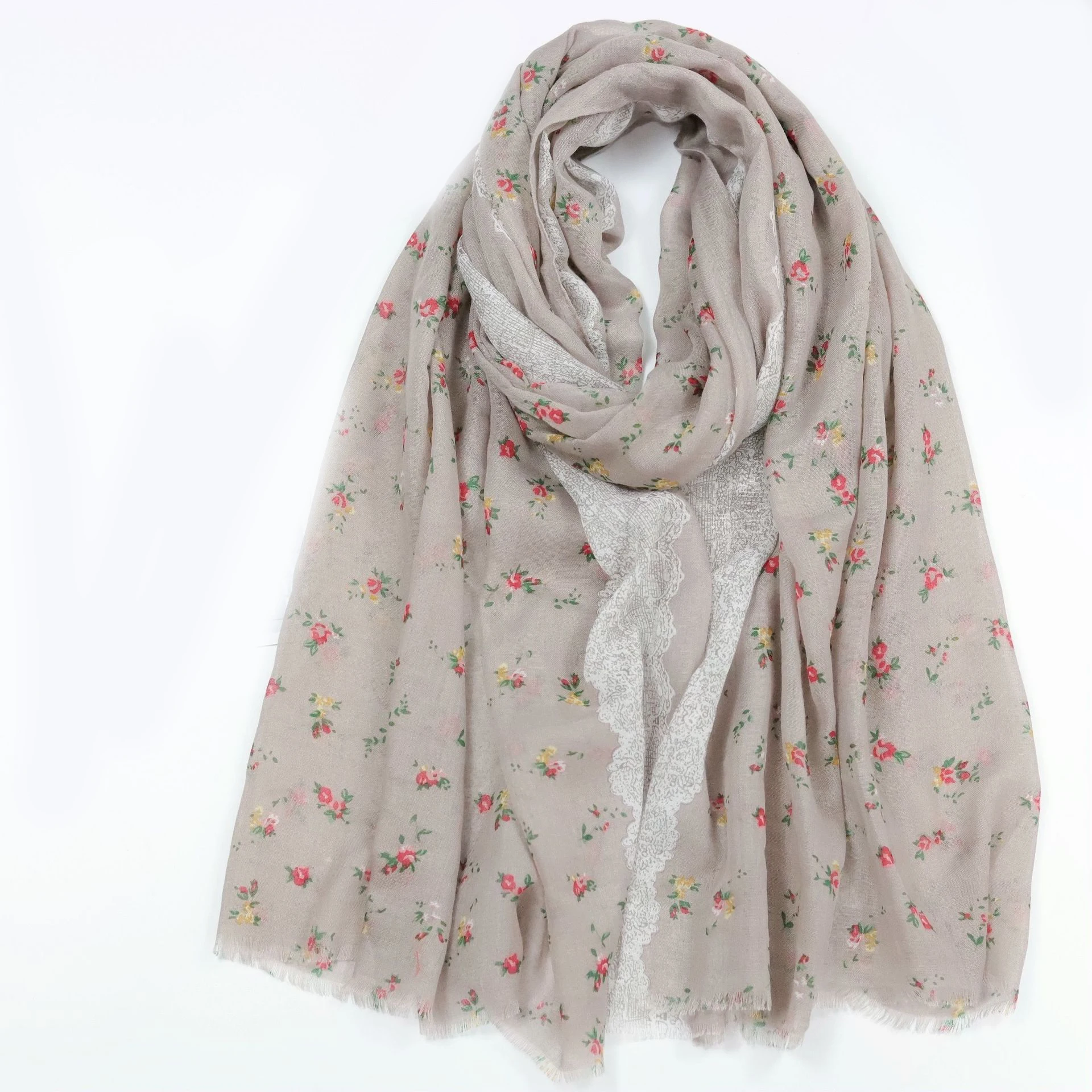 

2021 New Small Floral Print Fringe Scarf Shawls Soft Lace Flower Hijab Wrap 10pcs/LOT