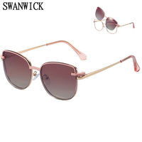 Swanwick polarized clip on sunglasses optical frames square blue light blocking glasses for women metal pink grey outdoor Summer