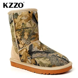 KZZO New Sheepskin Mid-calf Winter Boots for Women Australia Classic Natural Sheep Fur Wool Lined Snow Boots Warm Shoes Non-slip