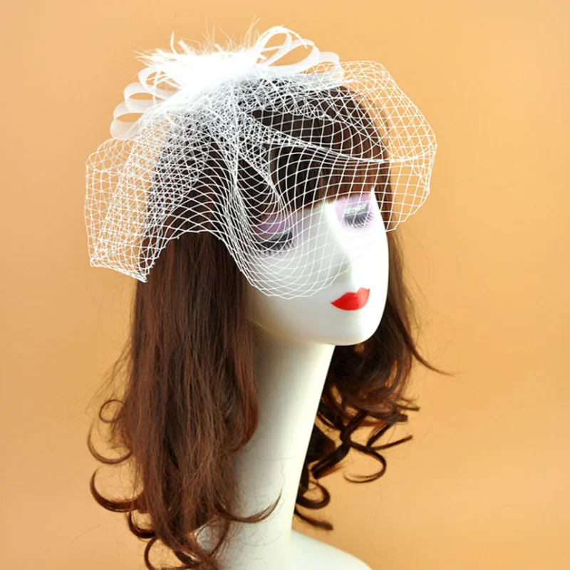 Wedding Bridal Hats white birdcage Veil Fascinators headpiece party Hat corsage Elegant Tulle With Feather And Imitation Pearls