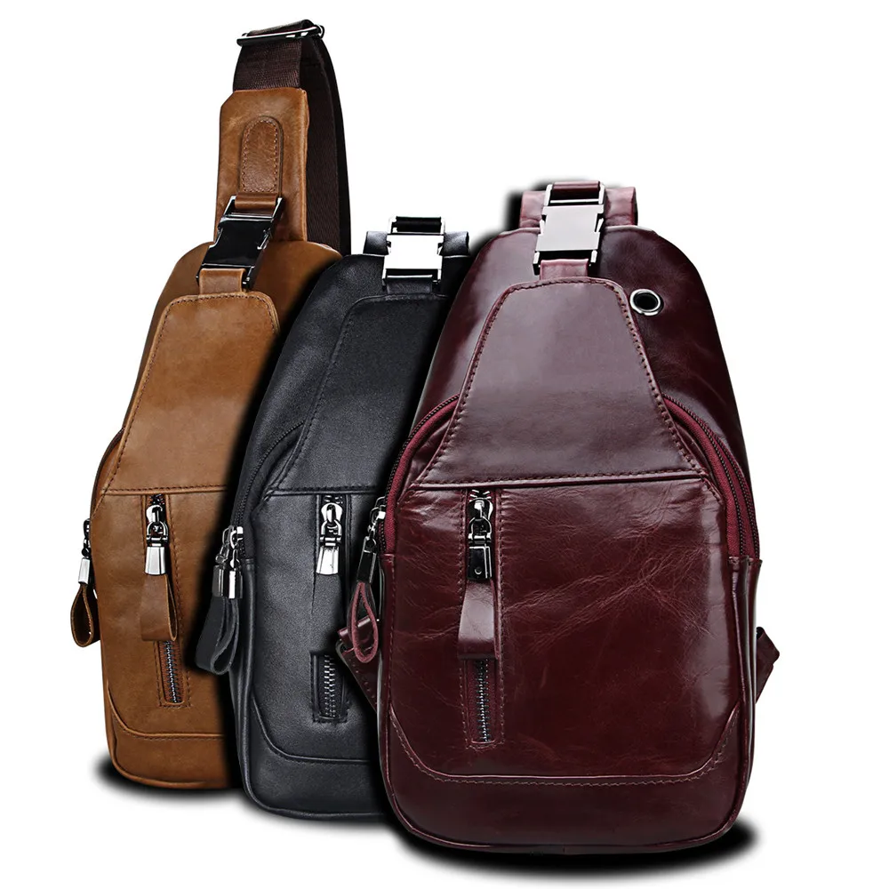 RETROGOO Echtem Leder Brust Tasche Für Männer Wasserdichte Rindsleder Schulter Tasche Casual Pack Multifunktions Männlichen Kreuz Körper Tasche