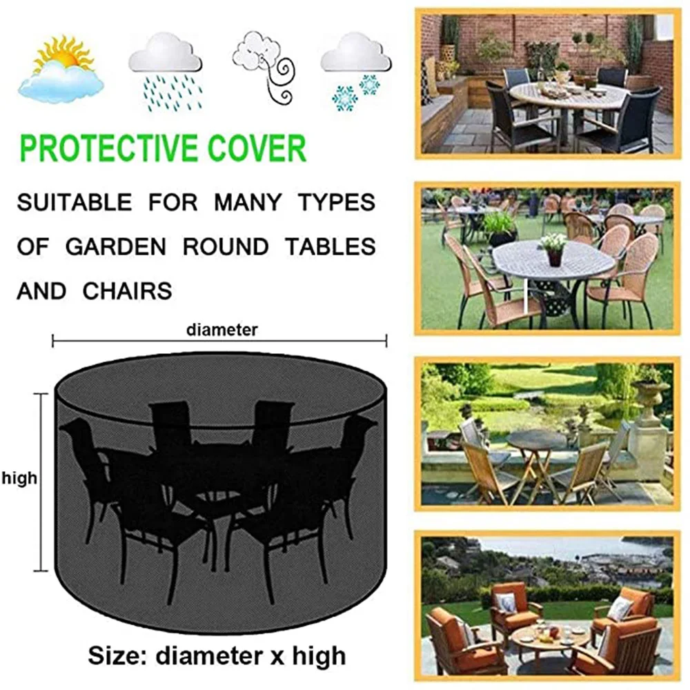 Oxford 210D Outdoor Waterproof Round Furniture Cover Sofa Dining Table Protection Patio Rain and Snow Meal Zhuo Dust Cover