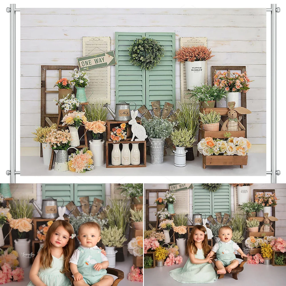 الربيع عيد الفصح خلفية الاطفال كعكة سحق الدعائم حفلة حديقة خشبية جدار الأرنب العشب الزهور ديكور الطفل الطفل التصوير خلفية