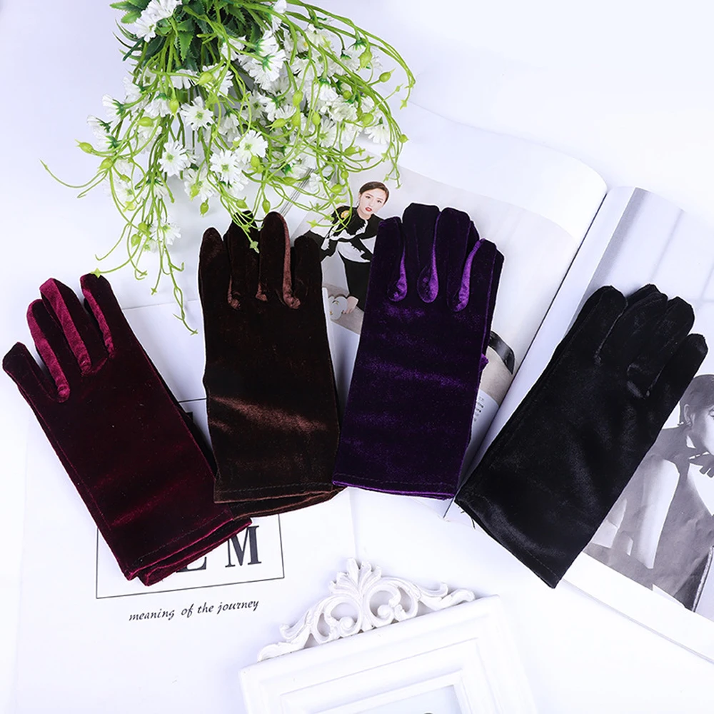 1 Pair Etiquette Short Gloves Sexy Gold Velvet Opera Party Gloves Sports Driving Warm Lady Mittens Swan Velour Evening Gloves