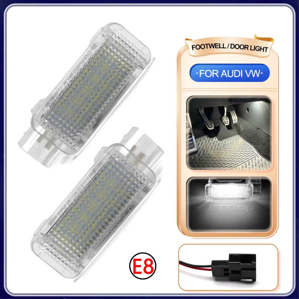 2Pcs For Audi A1 A2 A3 A4 A5 A6 A7 A8 Q3 Q5 Q7 TT VW Golf 5 Tiguan Skoda White LED Courtesy Door Trunk Footwell Glove Box Light