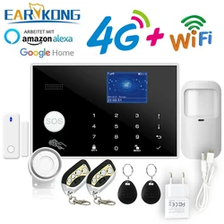 Home Security Alarm System, 4G, Tuya, Wi-Fi, GSM, Burglar Host, Smart Life App, Controle de Trabalho, Alexa, Suporte 433MHz, Wireless e Wired Sensor