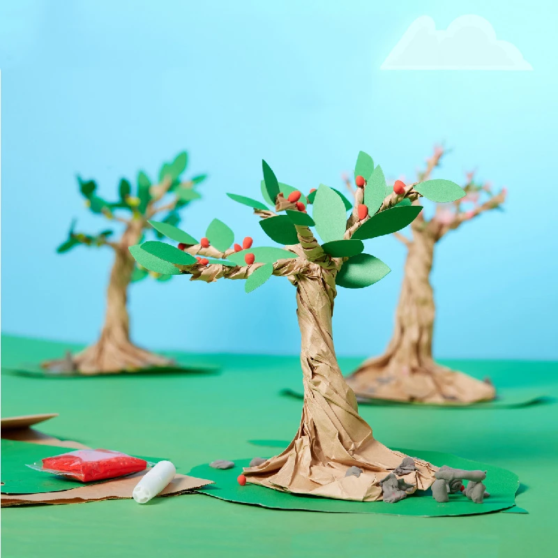 Handmade 3D DIY Fruit Tree Leaf Art Paper Stickers Childlen Early Learning Education Craft Toys For Kids Home Decoration