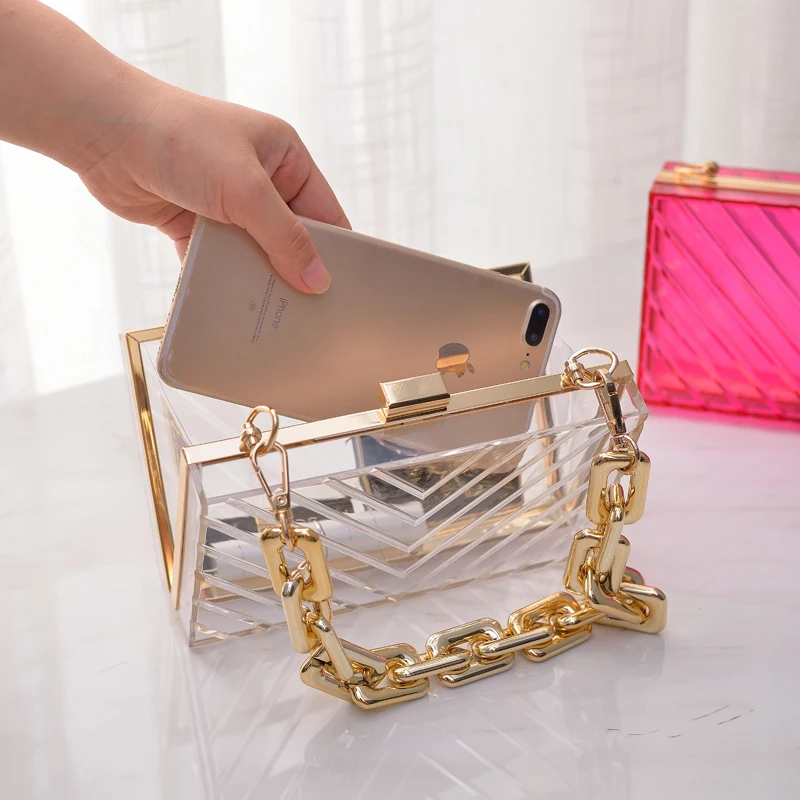 Transparent Bag Woman Luxury Handbags Designer Evening Clutch Clear Purse Crossbody Shoulder Acrylic Wedding Thick Strap Bag