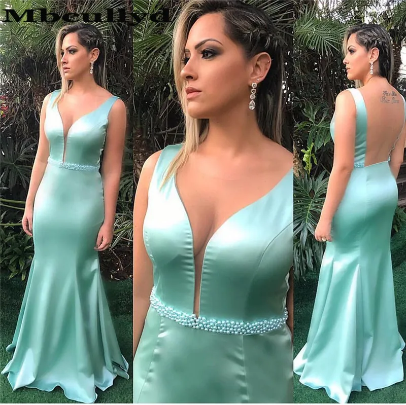 

Mbcullyd Elegant Mint Green Mermaid Evening Dresses Long 2023 With Pearls vestidos de fiesta de noche Cheap Plis Size Party Gown