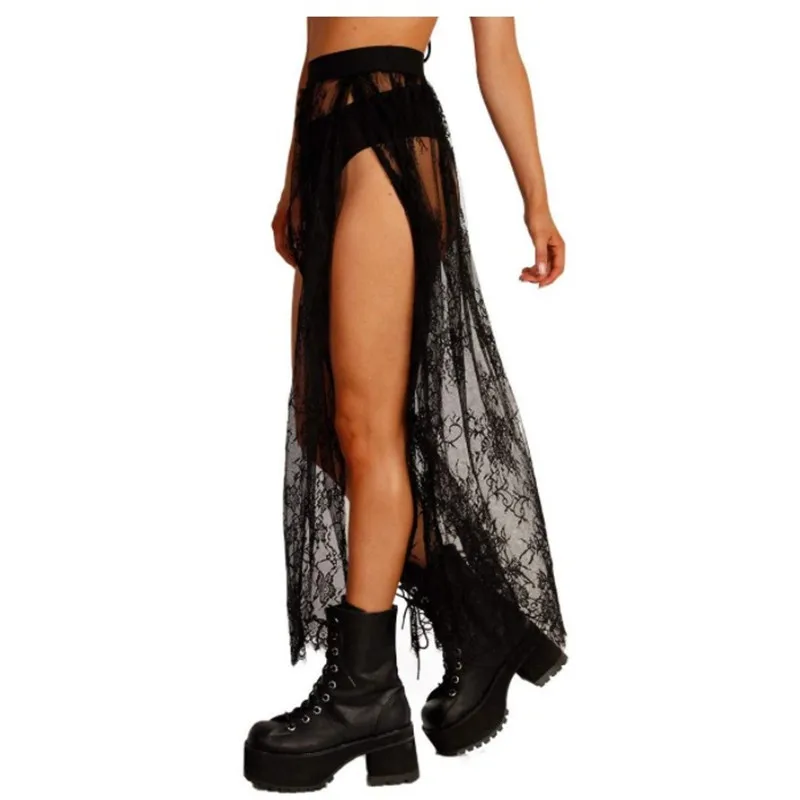 Sexy 2020 romântico lado fenda saia para o festival/festa/dança renda tule underskirt malha verão midi saia faldas saias jupe