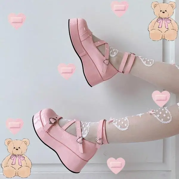 DORATASIA Sweet Cute Women Buckle Strap Wedges Shoes Spring Pumps Women's Lolita Cosplay Kawaii Platform Mary Janes Pumps