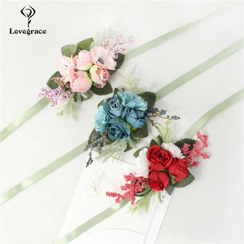 Lovegrace Wrist Corsage Bride Bracelet Wedding Men Boutonniere Bridesmaid Wristband Flower Party Prom Corsages Wedding Supplies