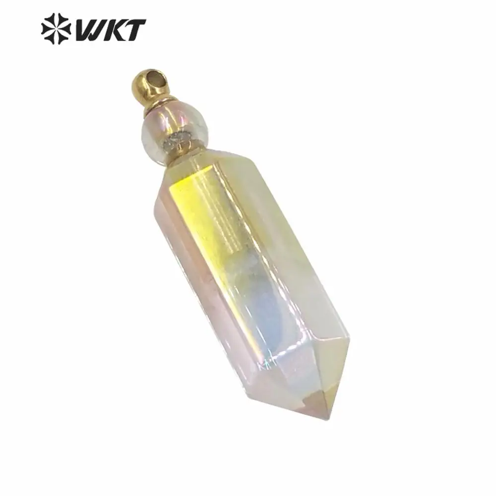 WT-P1614 WKT Wholesale Natural Stone Pendant Aura Crystal Quartz Perfume Bottle For Necklace Making High Quality Jewelry