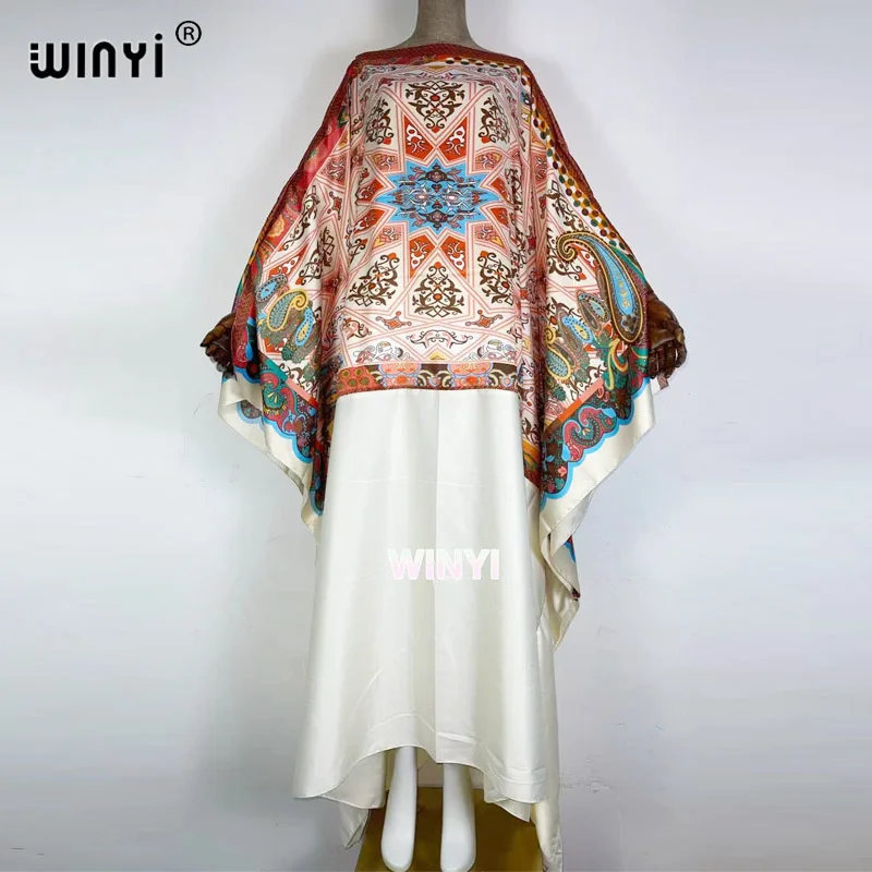 Winyi 2021 Kuwait summer T stage color matching long skirt women's fashion bat sleeve flower print loose oversize long skirt