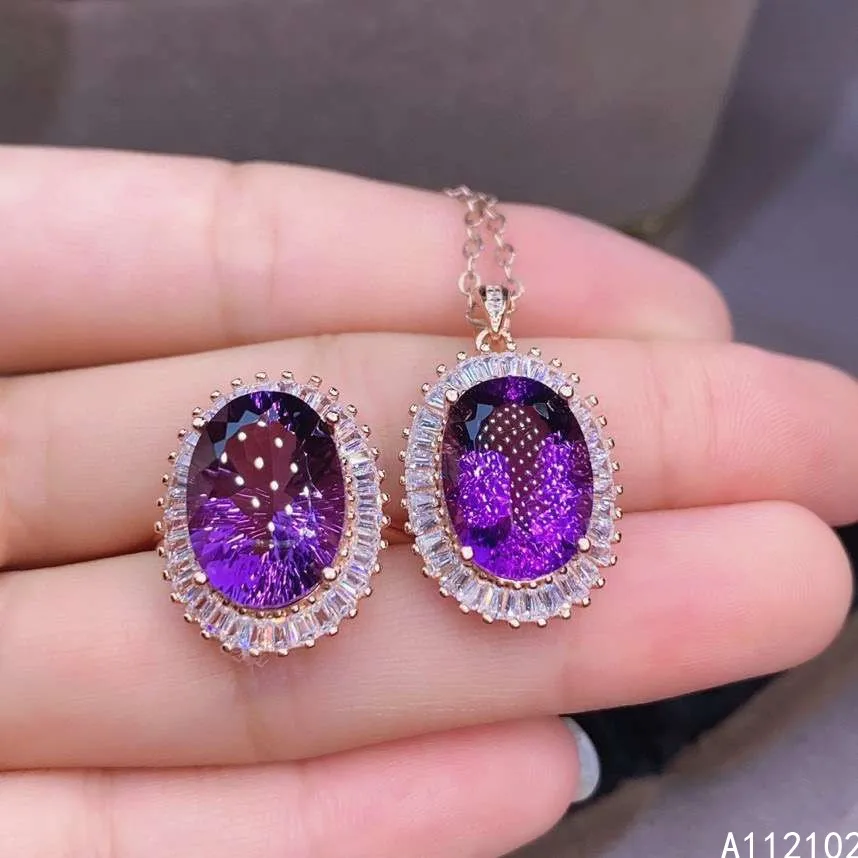 

KJJEAXCMY Fine Jewelry 925 sterling silver inlaid natural Amethyst fashion necklace pendant ring set support test hot selling