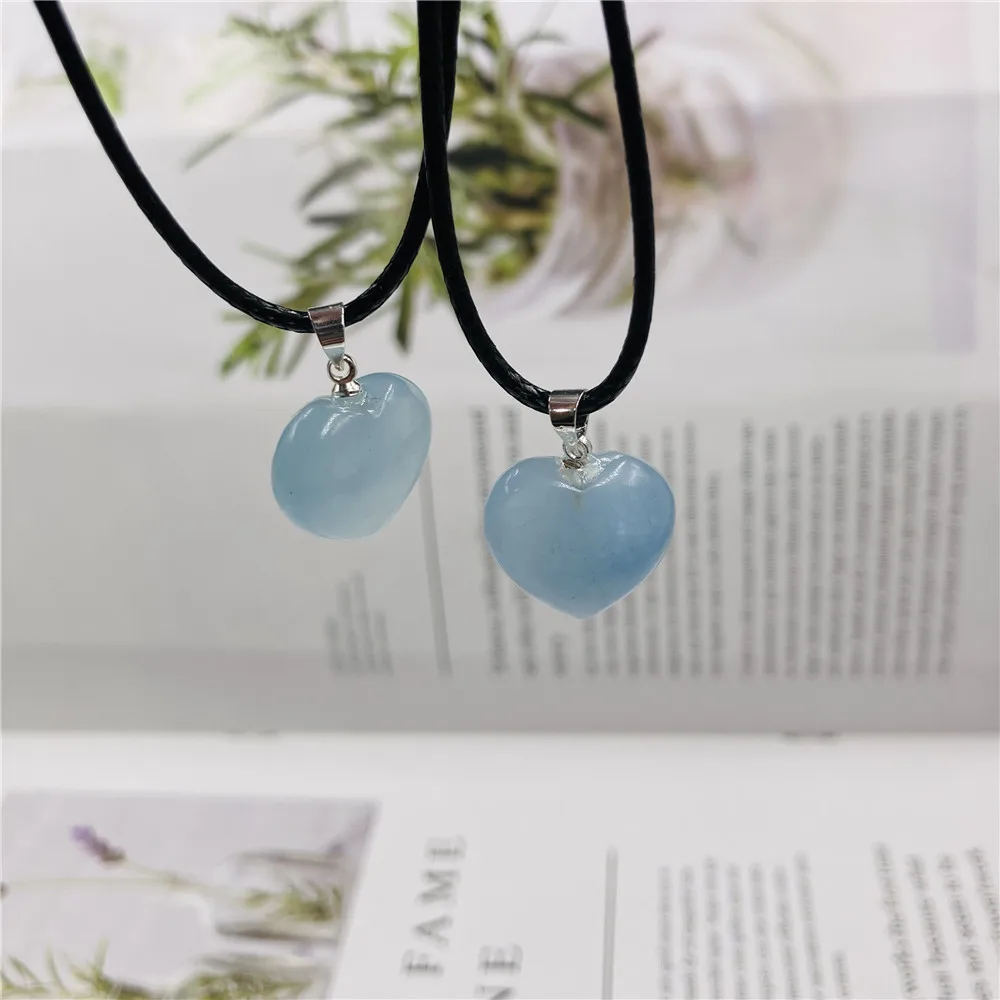 1PCS Natural Aquamarine Crystal Stone Pendant Blue Ice Quartz Love Shape Raw Material Gemstones Necklaces Gift