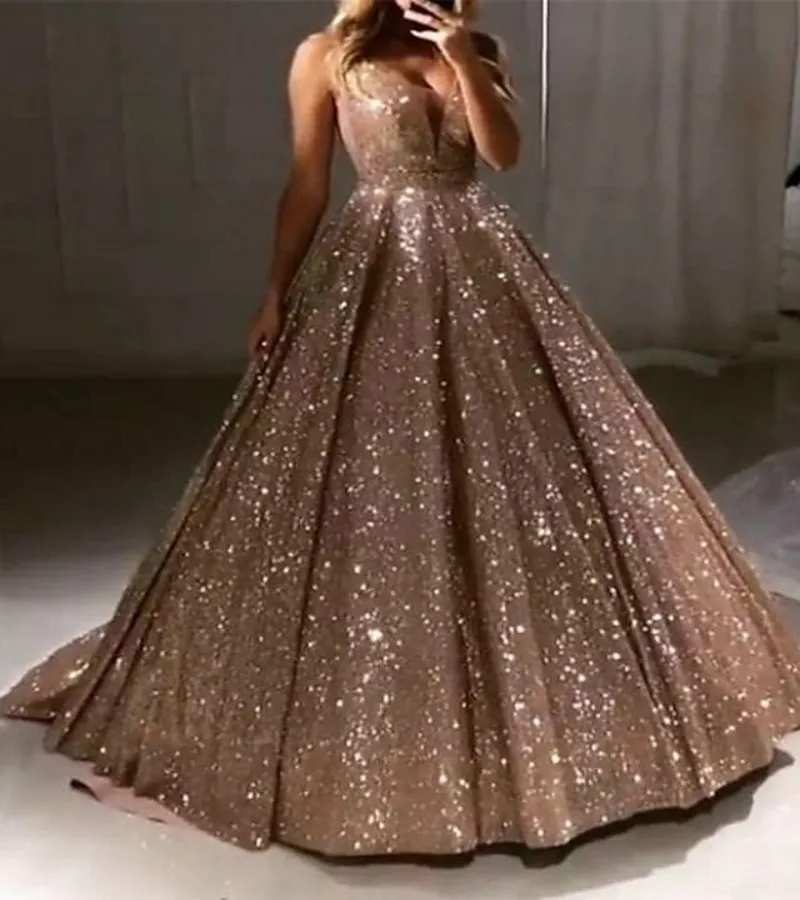 Goud Baljurk Luxe Sparkle Quinceanera Jurken 2022 V-hals Sequin Sweet 16 Wear Vestidos De 15 Anos Debutante Prom gown