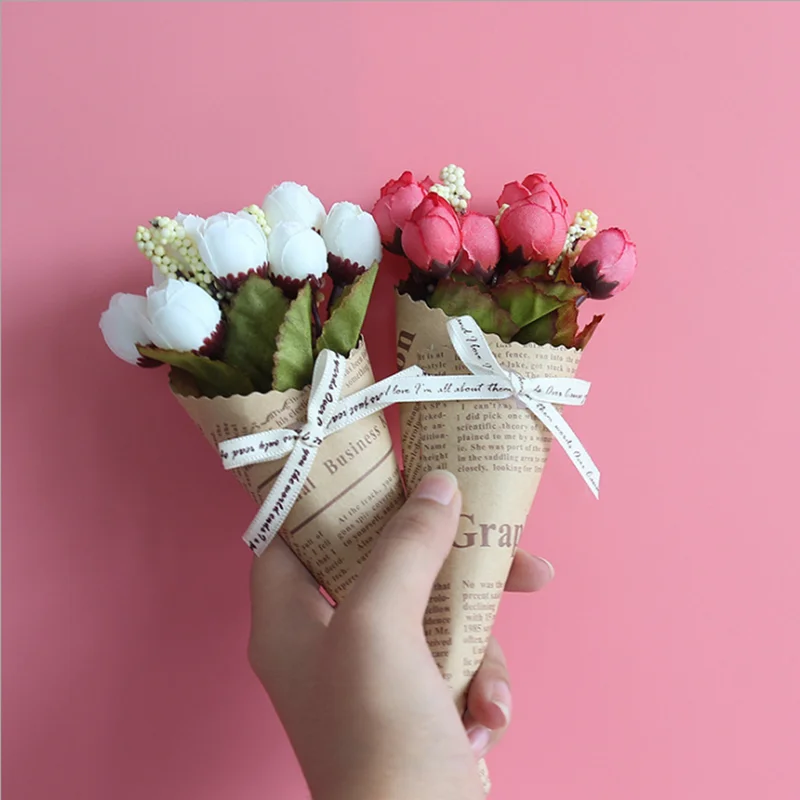 Wedding Decoration Team Bride To Be Kraft Paper Rose Lily Fake Artificial Dried Flowers Buds Craft DIY Party Gifts for The Gusts