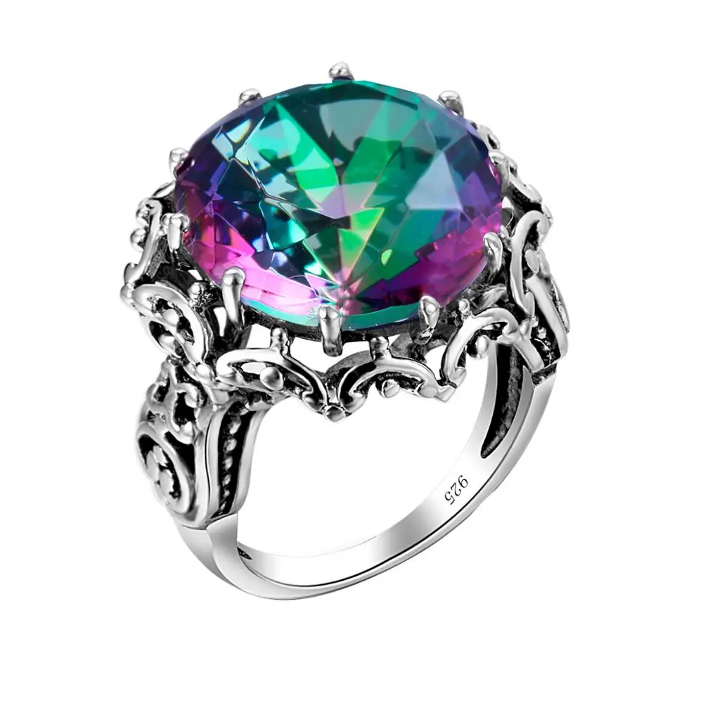 Szjinao wielka tęcza mistyczny Topaz pierścionki dla kobiet prawdziwe 925 Sterling srebrne wesele zaręczyny płatek kwiatu czechy Fine Jewelry — zdjęcie 2