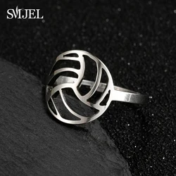 SMJEL Stainless Steel Rings for Women Men Sport Jewelry Athlete Geometric Volleyball Ring Adjustable Size Club Gifts