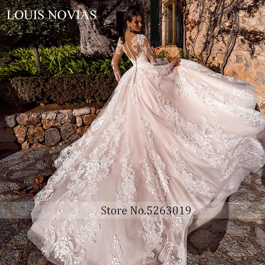 LOUIS NOVIAS Hochzeit Kleid 2020 Sexy Schatz Langarm Illusion Appliques Braut Kleider Plus Größe Romantische Hochzeit Kleider