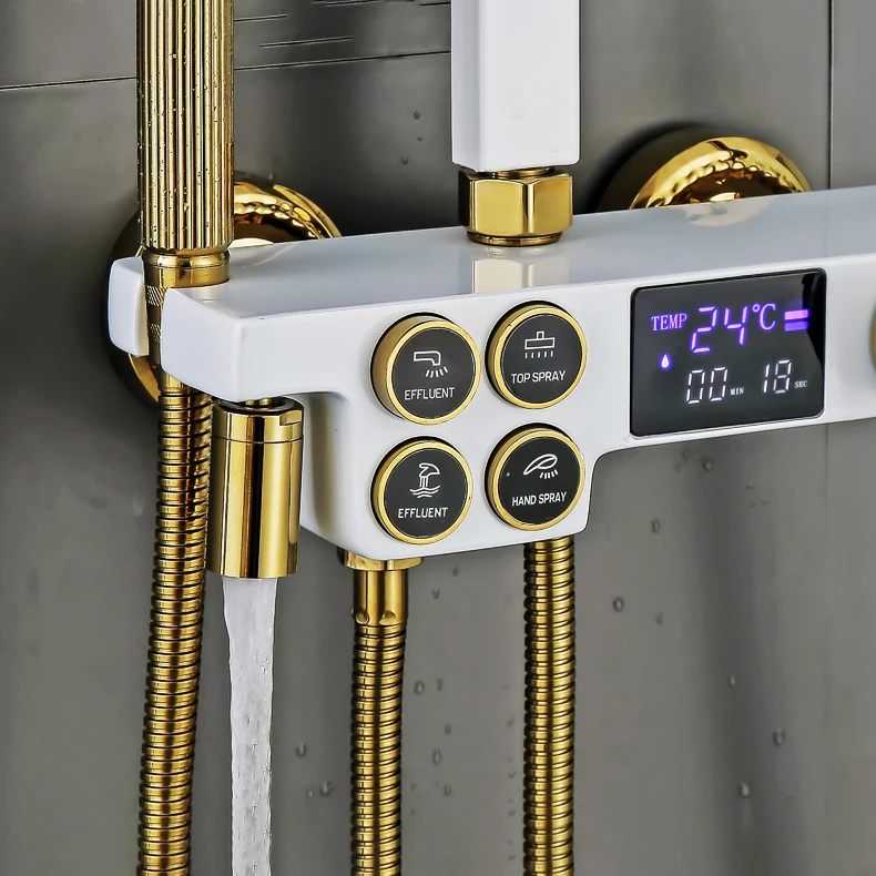 Newly Digital Shower System Set with 12 Inch Rainfall Shower Head Thermostatic Bathroom Shower System Faucets Digital Shower Set