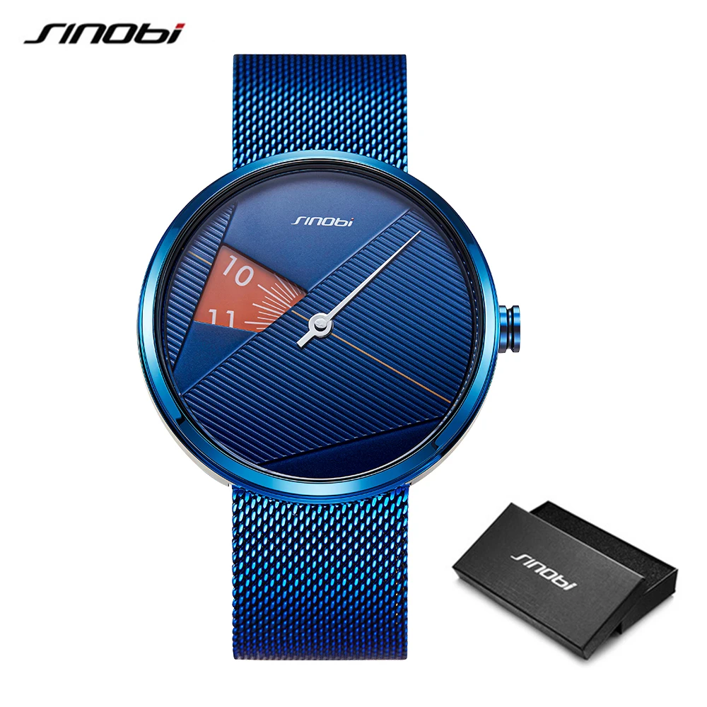 SINOBI Creative Men Fashion Watch Blue Milan Strap Quartz Wristwatches Man Rotate Dial  Watches Sports Watches relogio masculino