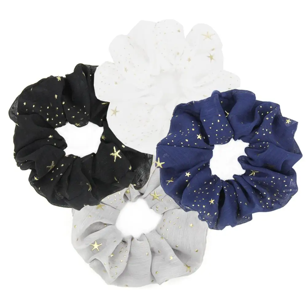 Furling Girl 1 Piece Foil Gold Star Chiffon Hair Scrunchies Ponytail Holders Elastic Hair Bands Ties for Women Hair Accessories