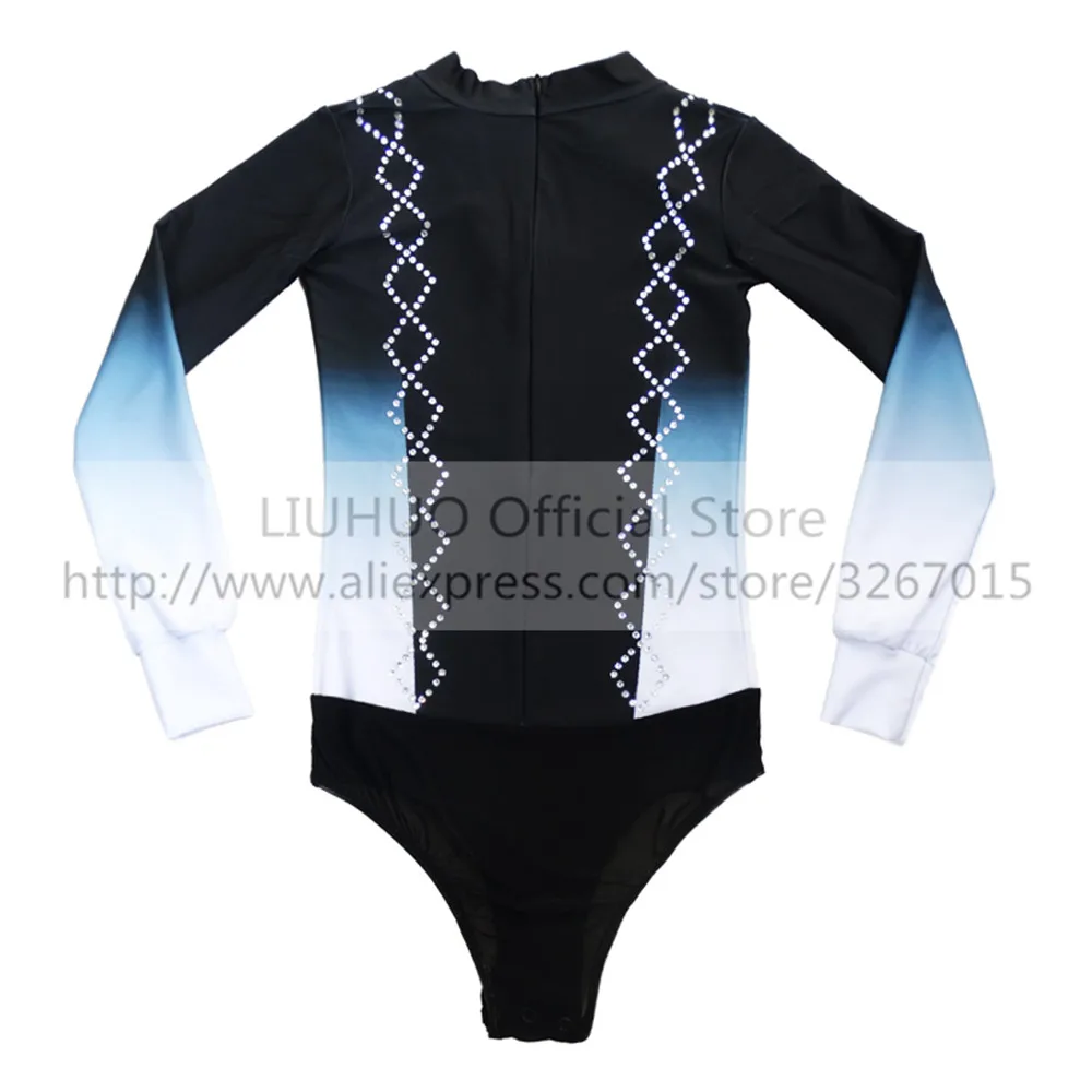 LIUHUO Figure Skating Top Men\'s Boys\' Ice Performance Costume Competition Long Sleeve Dance Tights Leotard Black Children Wear