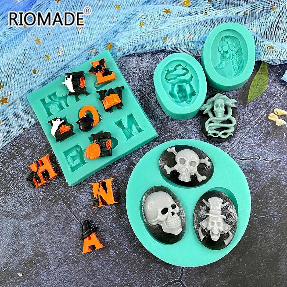 DIY Halloween Decoration Series Fondant Silicone Mold Skull Pumpkin Alphabet Styles Chocolate Sugar Dessert Kitchen Baking Tools