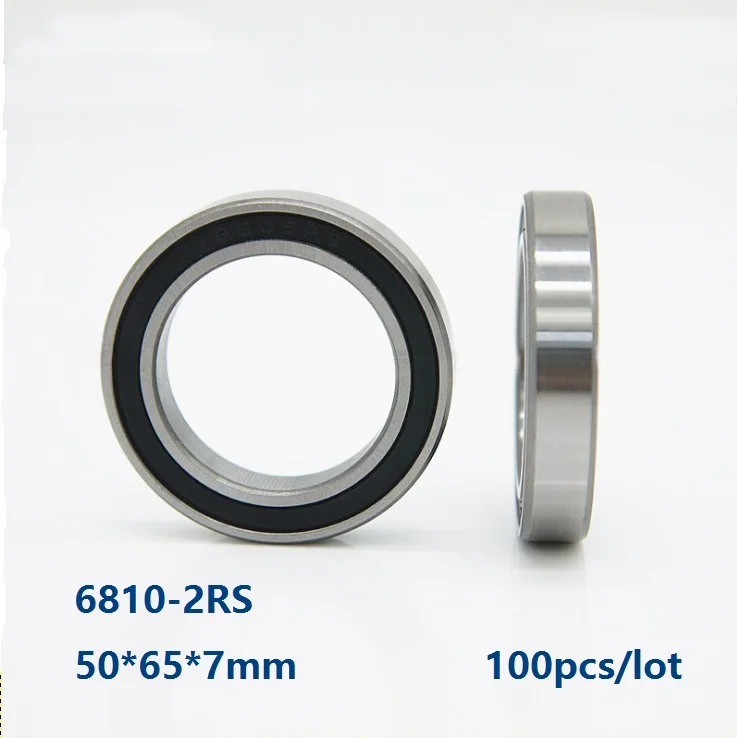 100pcs/lot 6810-2RS 6810RS 6810 2RS High Quality Double rubber cover 50*65*7mm Thin Wall Deep Groove Ball bearing 50×65×7mm