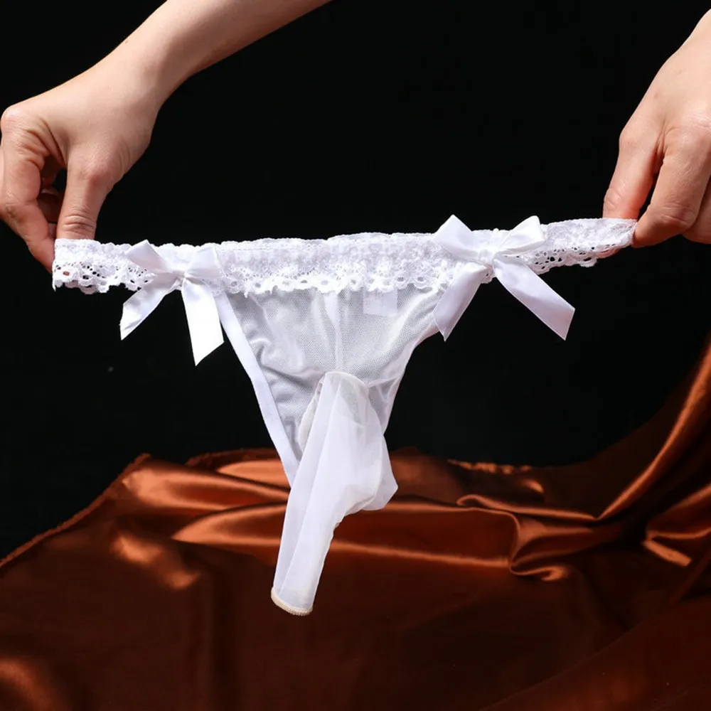 Medias transparentes ultrafinas de malla de encaje Sexy para hombres, bragas con vaina de pene abierta, cintura baja, Tanga Sexy de talla grande,