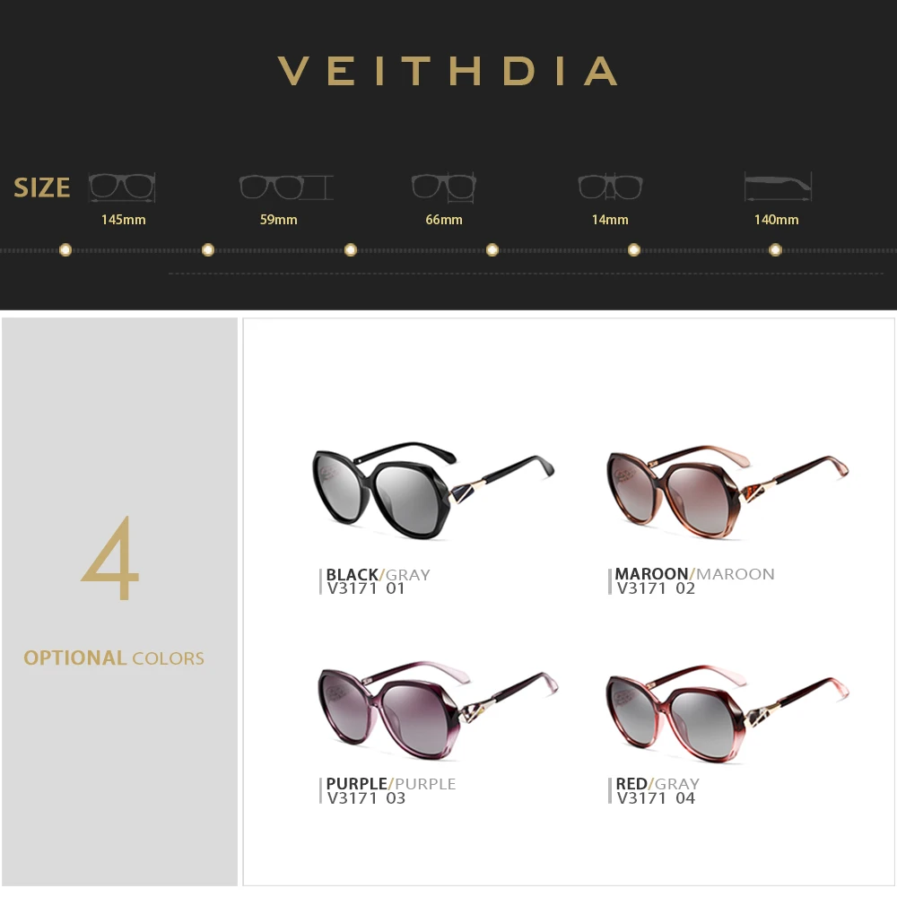 VEITHDIA Sunglasses TR90 Women Polarized UV400 Lens Vintage Fashion Luxury Ladies Gradient Sun Glasses Eyewear For Female 3171