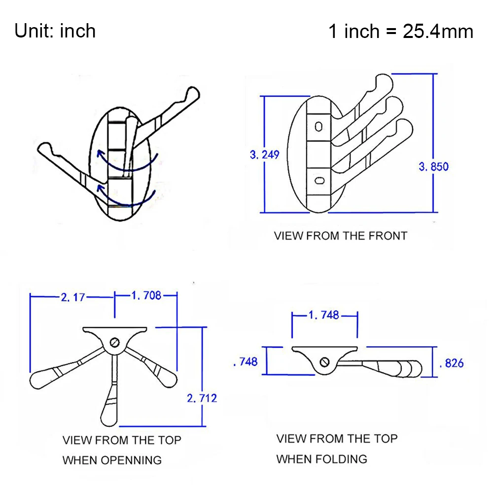 3 5pcs Solid Metal Swivel Hook Heavy Duty Folding Swing Arm Triple Coat Hook with Multi Three Foldable Arms Towel/Clothes Hanger