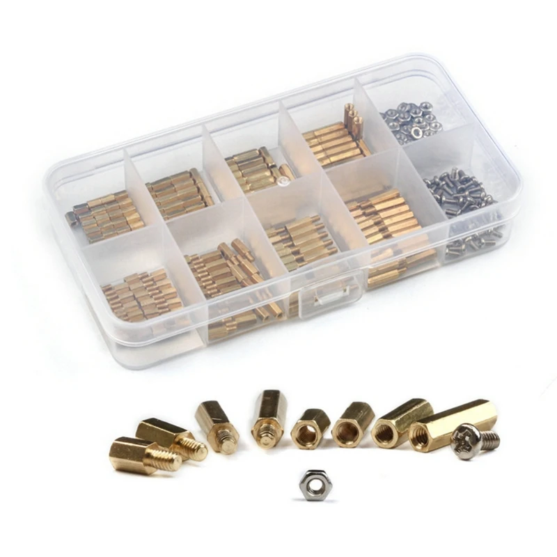 300Pcs M2 Hex Head Brass Standoff Spacer Screw Kit M2 Brass Pillar Stand Male/Female Electric PCB Circuit Board Stand Off Kit