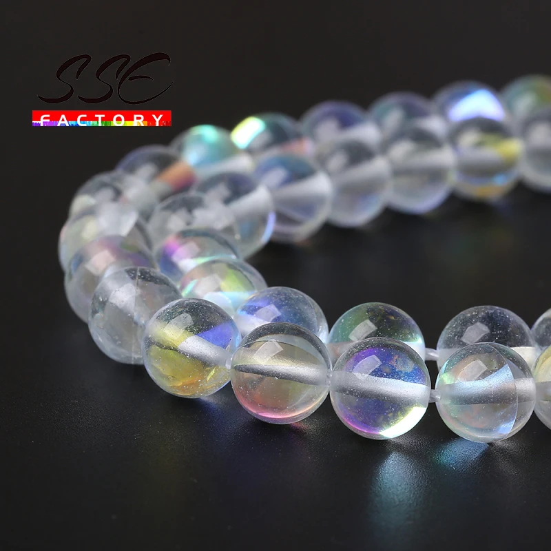 Wholesale Austria Crystal Synthesis Glitter White Moon Stone Beads For Jewelry Making DIY Charm Bracelet Accessories 8 10 12mm