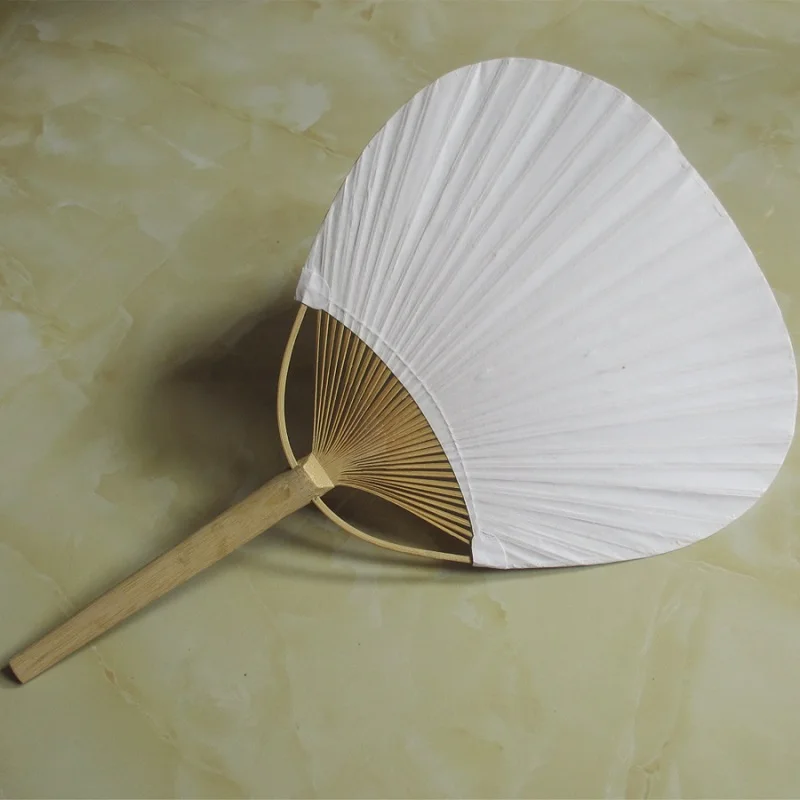 100pcs White Round Hand Fans with Bamboo Frame and Handle Wedding Party Favors Gifts Paddle Paper Fan