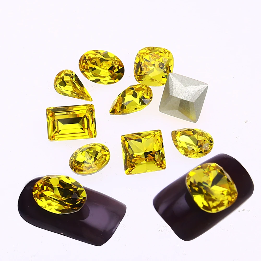 Nail Art Decoration Stones Light Topaz K9 Glass Yellow Pointed Back Crystal Rhinestones Glitter Gems DIY Jewelry Making 3002