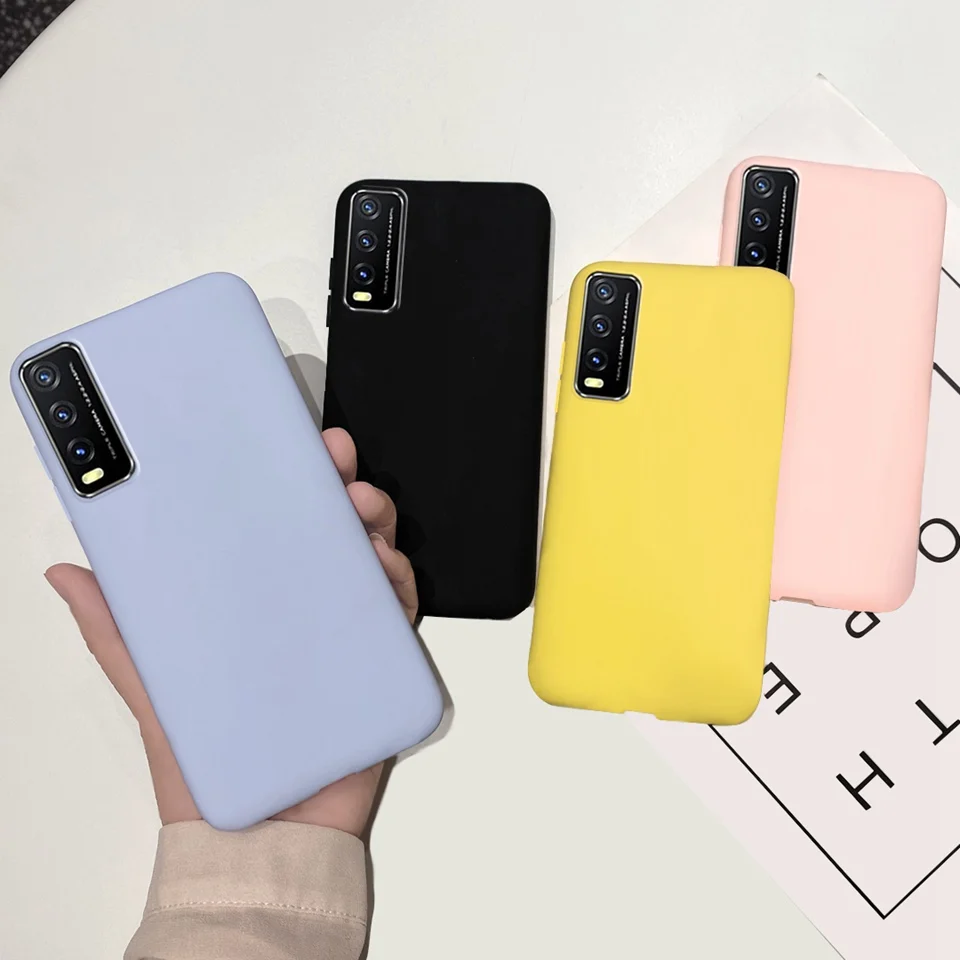 ل VIVO Y20 Y20i Y20s حافظة ملونة من السيليكون كاندي لينة بولي يوريثان بسيط أسود غلاف الهاتف الغطاء الخلفي ل Vivo Y 20 V2029